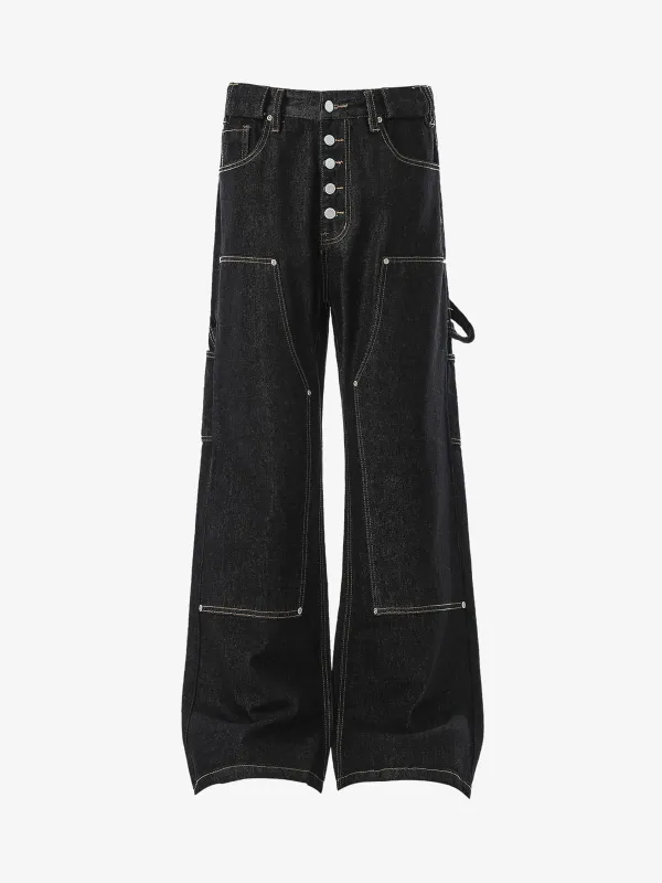 Vintage Button Fly Stitch Detail Baggy Jeans sold by Thesupermade
