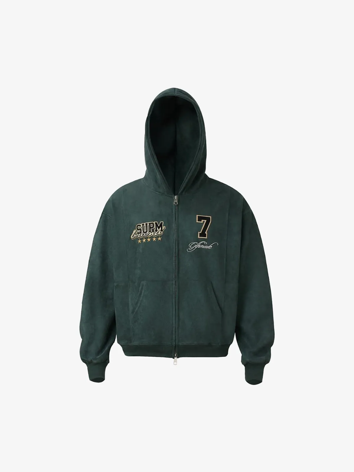 Suede Letter Embroidered Cropped Zip-Up Hoodie sold by Thesupermade product image thumbnail 3