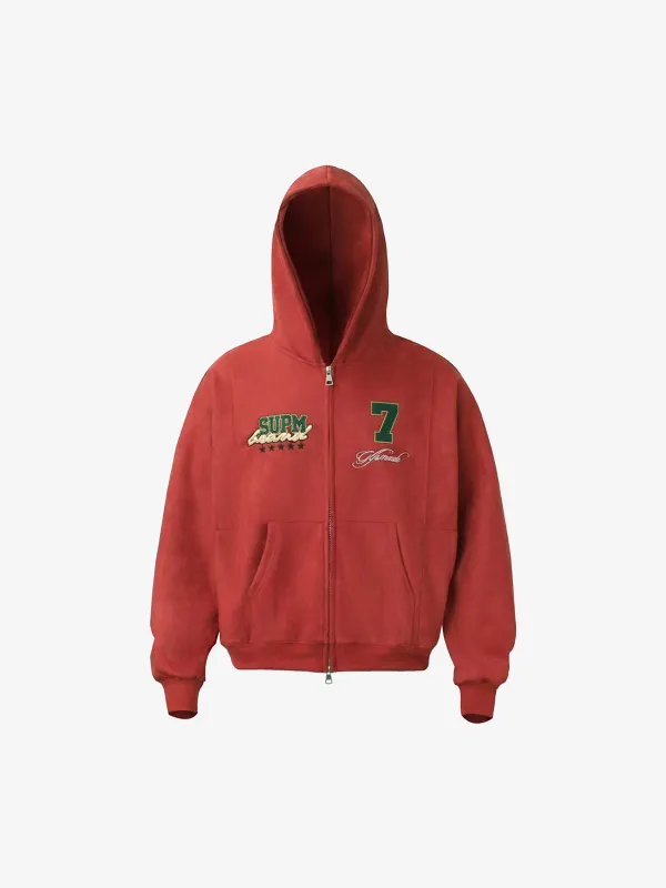 Suede Letter Embroidered Cropped Zip-Up Hoodie sold by Thesupermade