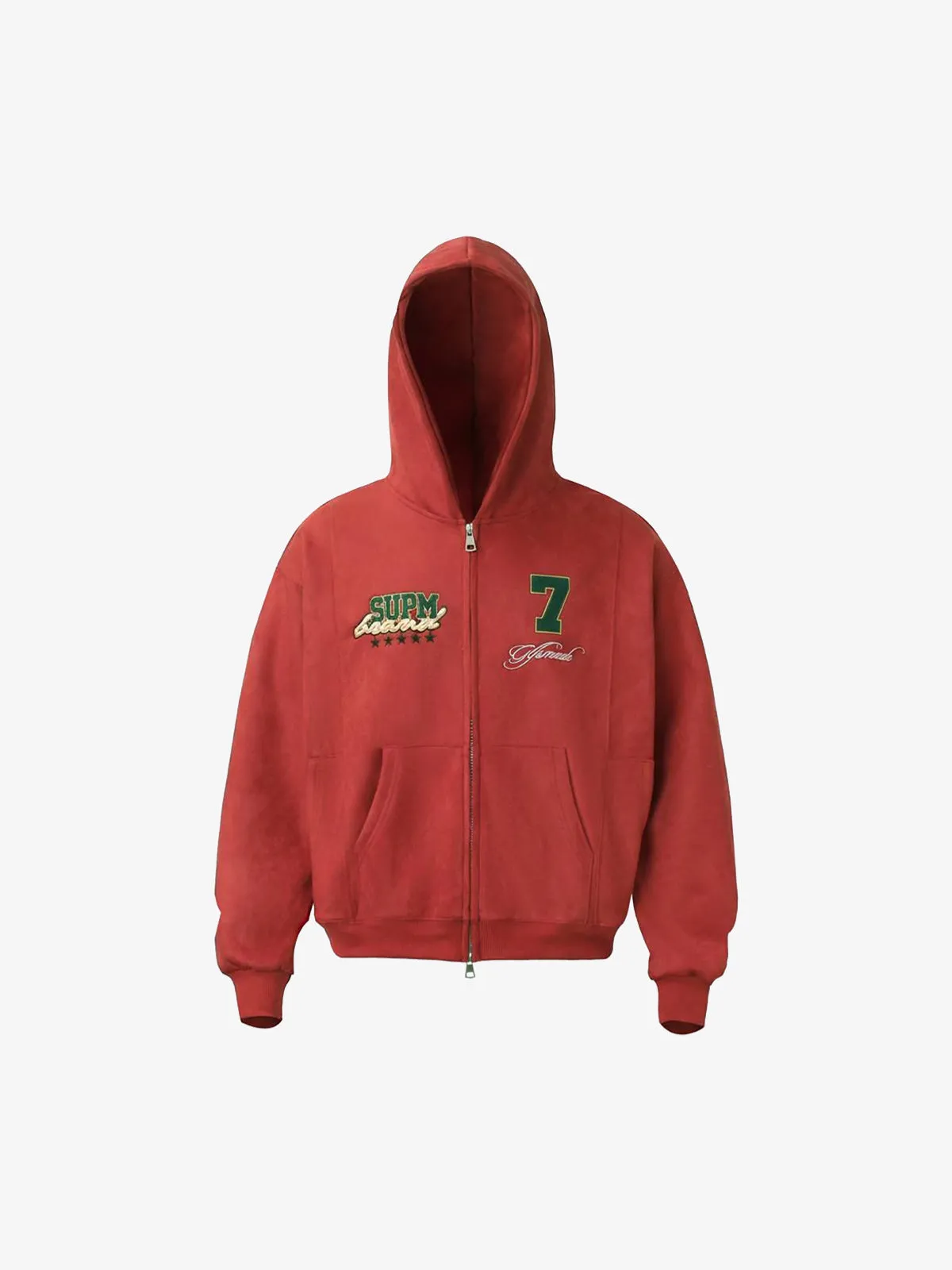 Suede Letter Embroidered Cropped Zip-Up Hoodie sold by Thesupermade