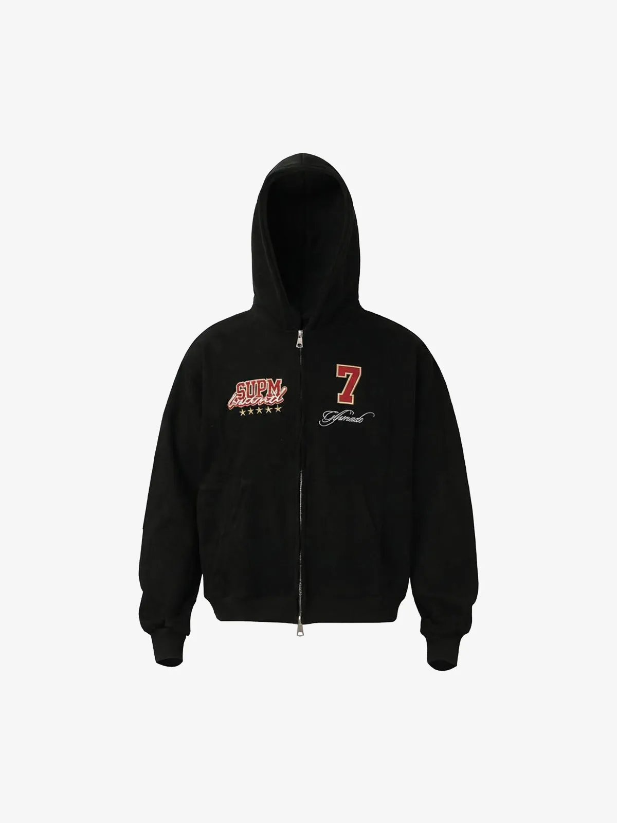 Suede Letter Embroidered Cropped Zip-Up Hoodie sold by Thesupermade product image thumbnail 2