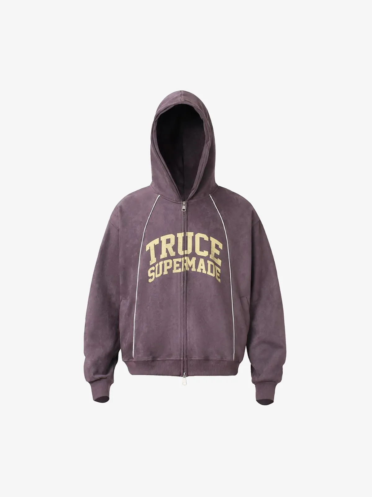 Retro Patchwork Hem Letter Print Suede Zip Up Hoodie sold by Thesupermade product image thumbnail 2