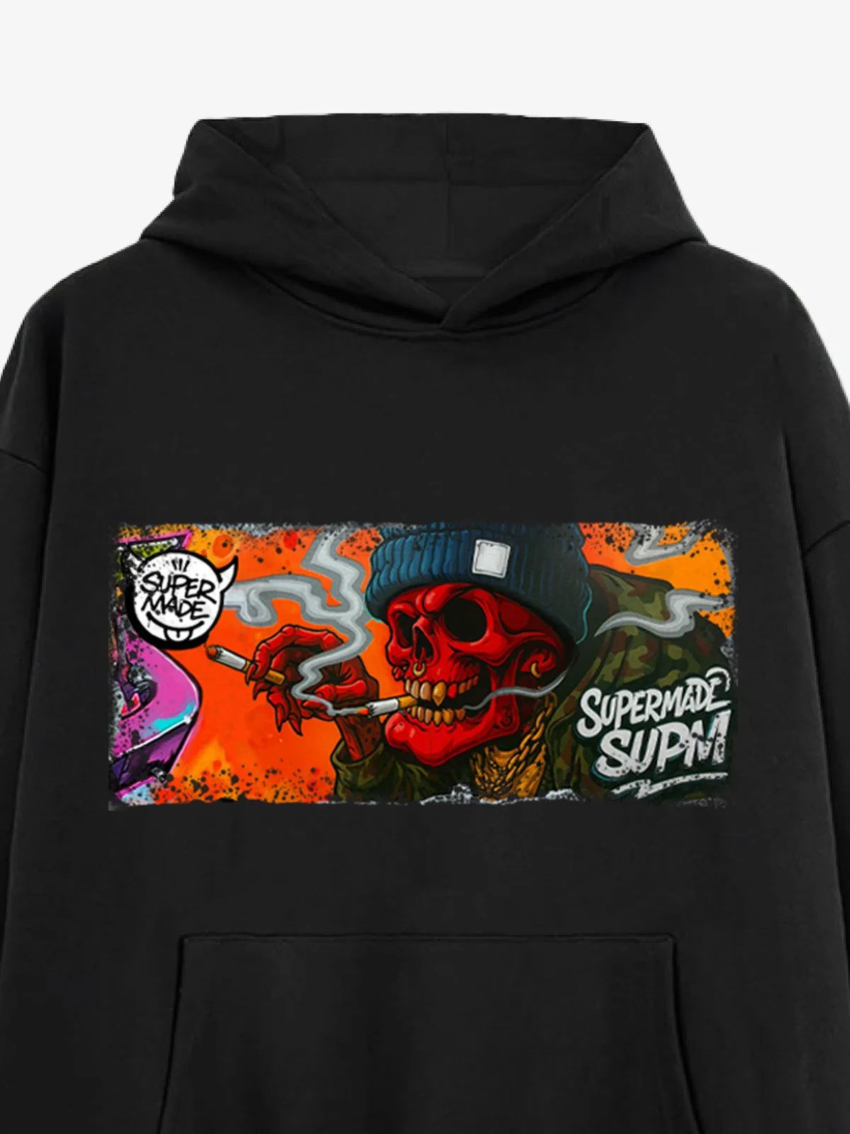 Distressed Blood-Red Skull Graffiti Hoodie sold by Thesupermade product image thumbnail 4
