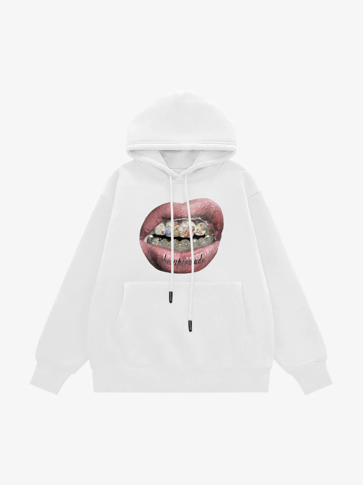 Hip-Hop Mouth Gold Print Velvet Hoodie sold by Thesupermade