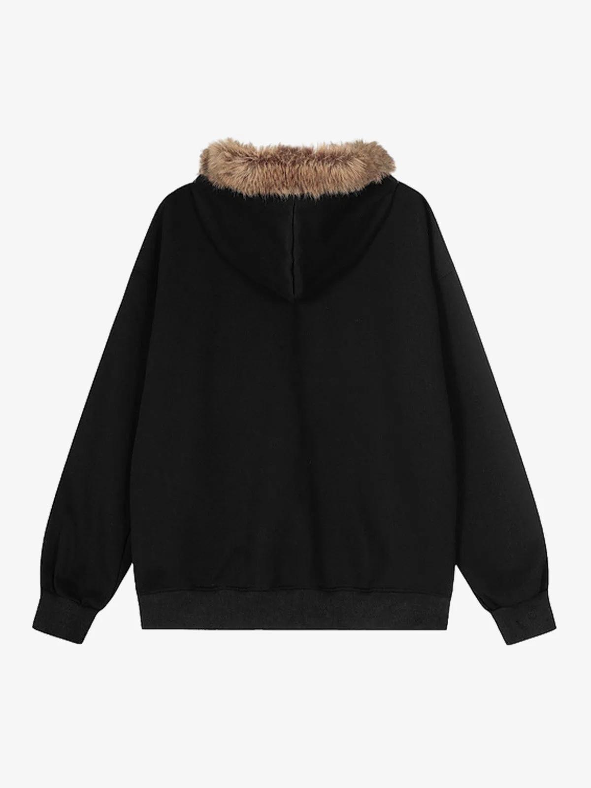 Street Punk Letter Print Fur Collar Zip Up Hoodie sold by Thesupermade product image thumbnail 4