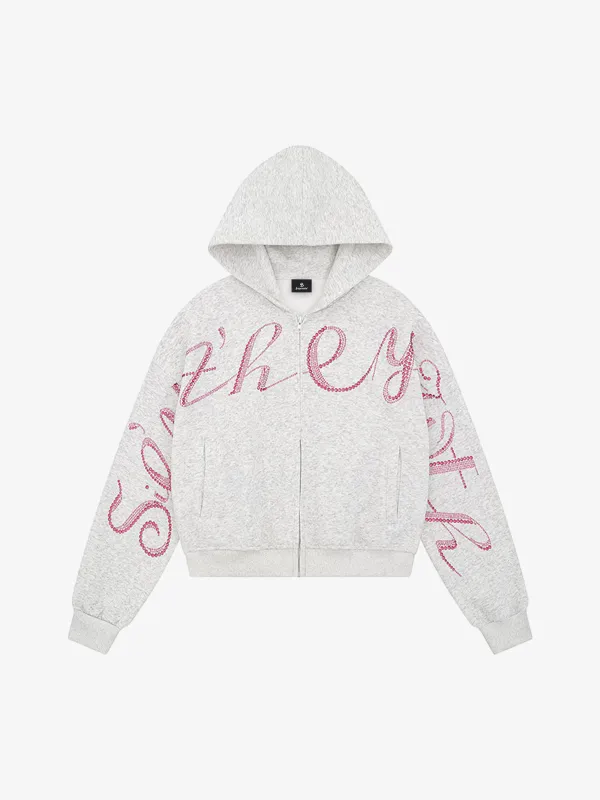 Street Hip-Hop Rhinestone Cropped Zip Up Hoodie sold by Thesupermade