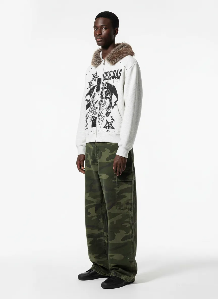 Retro Fur Collar Cartoon Pattern Zip Up Hoodie sold by Thesupermade product image thumbnail 5