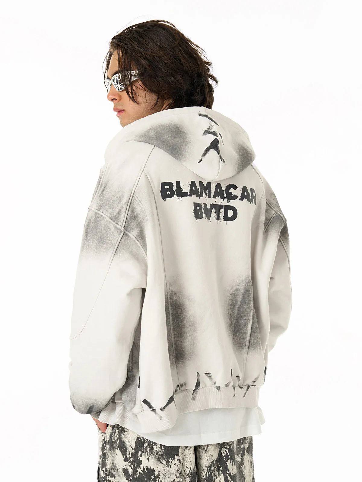 Hip Hop Distressed Dirty Spray Wash Zip Up Hoodie- 2509 sold by Thesupermade product image thumbnail 2