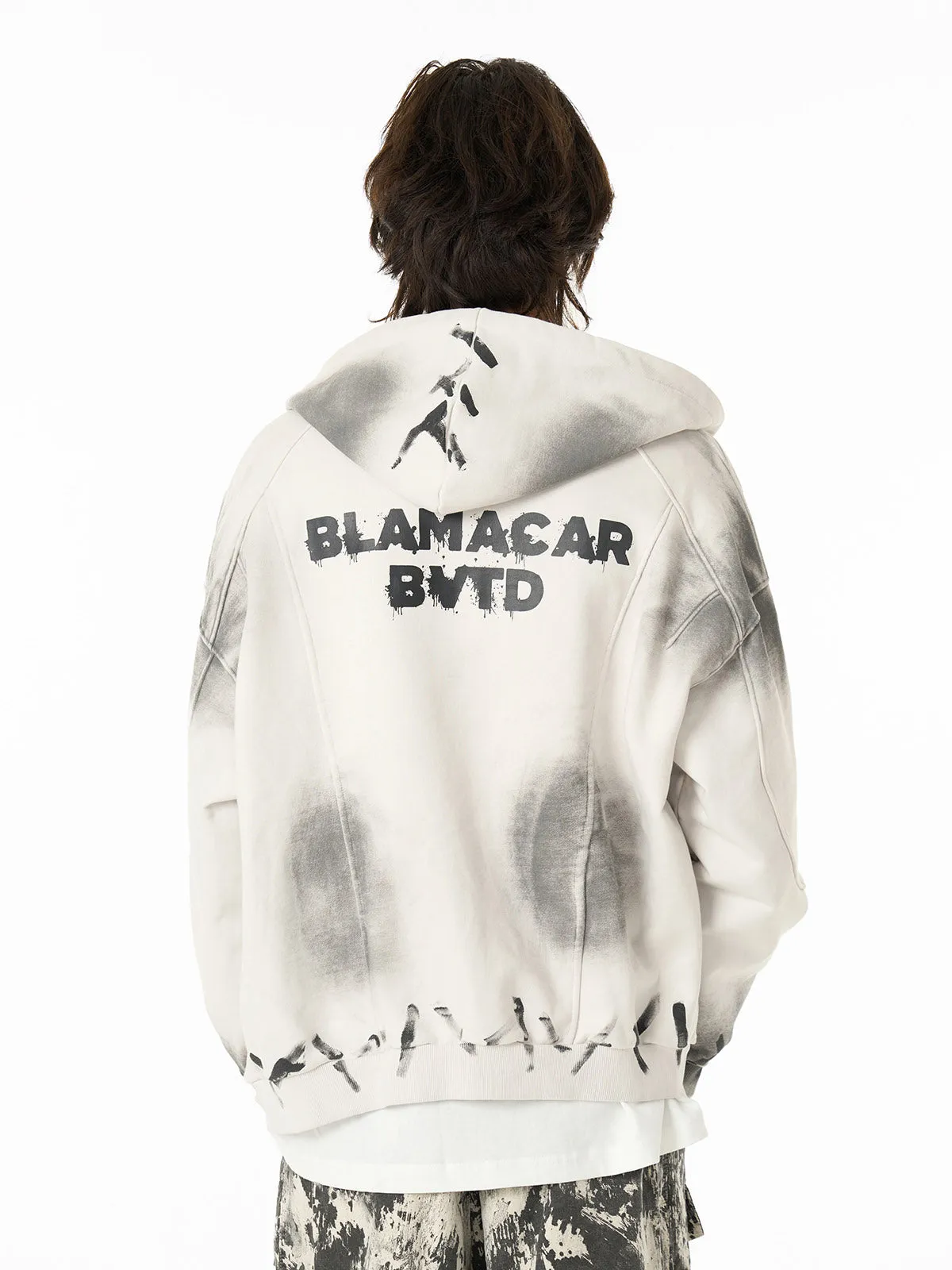 Hip Hop Distressed Dirty Spray Wash Zip Up Hoodie- 2509 sold by Thesupermade product image thumbnail 3