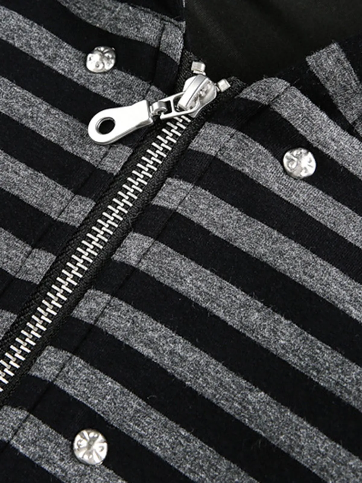 Detachable Fur Collar Striped Zip Up Hoodie sold by Thesupermade product image thumbnail 3