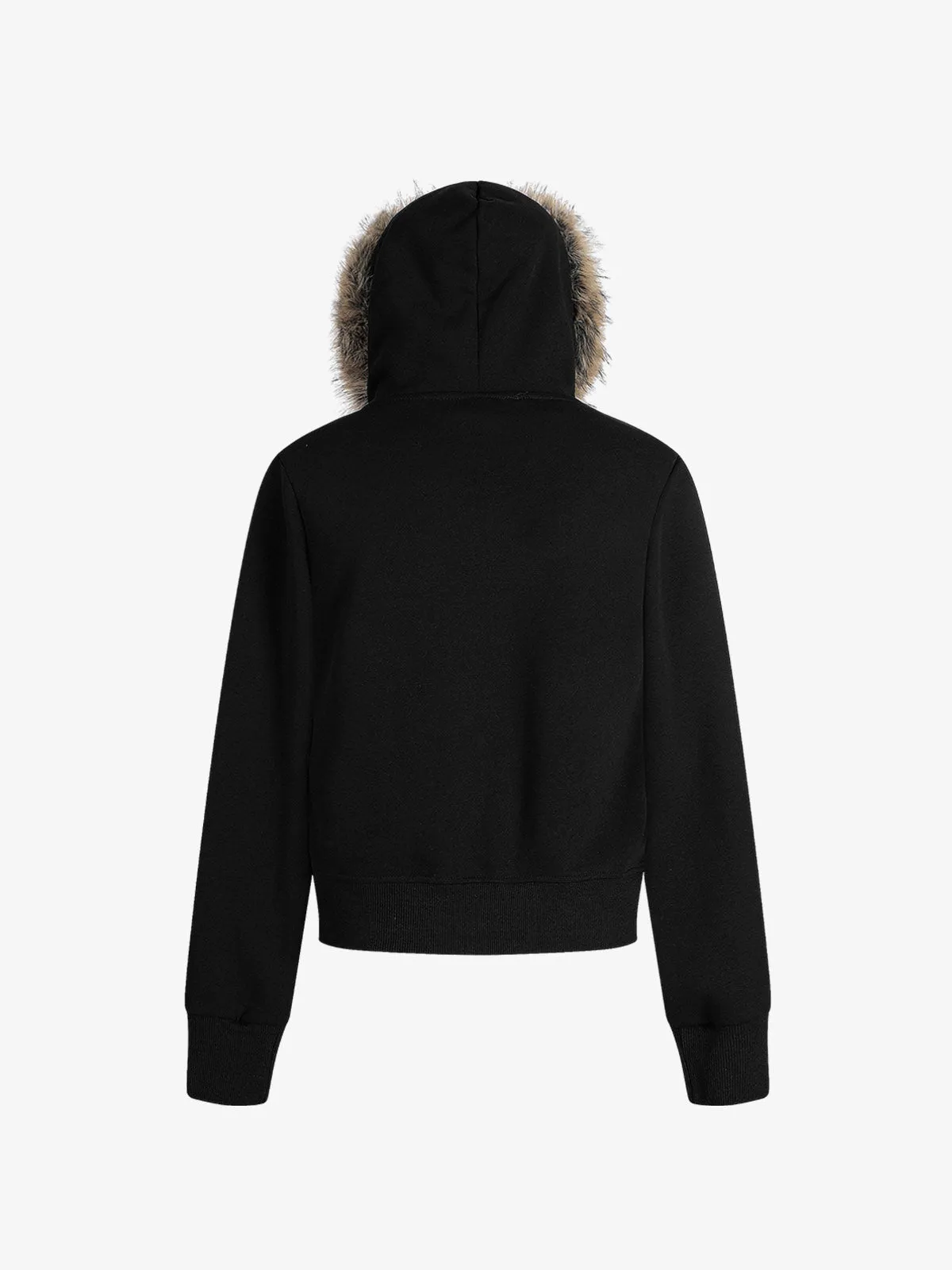 Retro Gradient Letter Print Splicing Cardigan Fur Collar Zip Up Hoodie sold by Thesupermade product image thumbnail 4