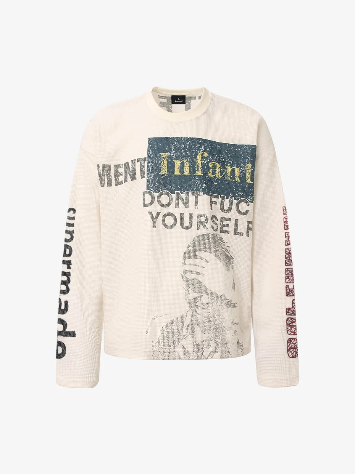 Waffle Knit Graphic Print Crewneck Sweatshirt - 2496 sold by Thesupermade product image thumbnail 2