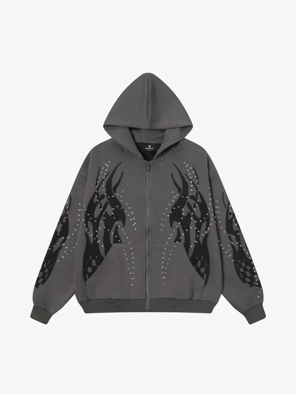 Gothic Flame Rhinestone Zip Up Hoodie sold by Thesupermade