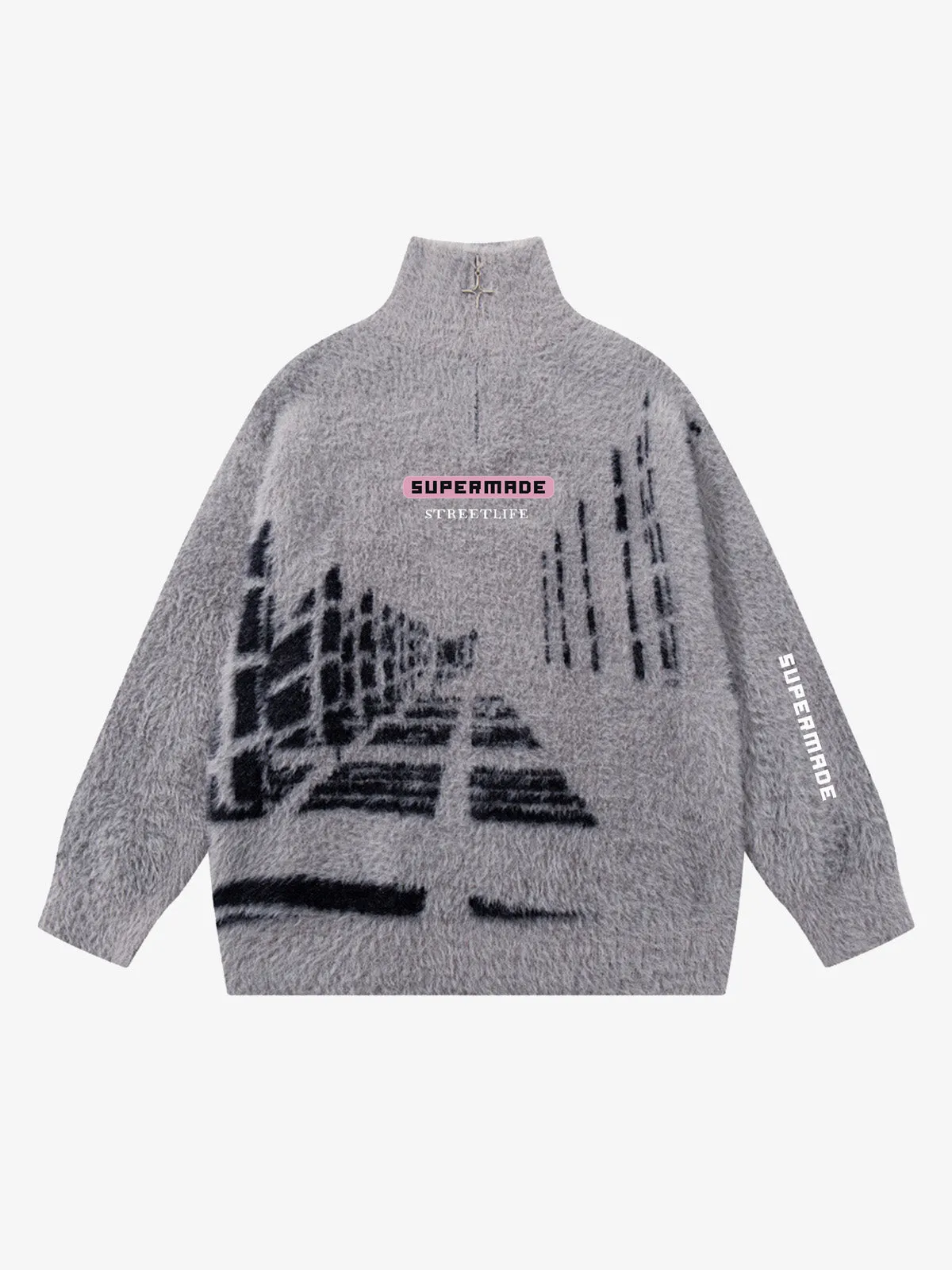 Oversized Mock Neck Zip Jacquard Knit Sweater sold by Thesupermade product image thumbnail 2