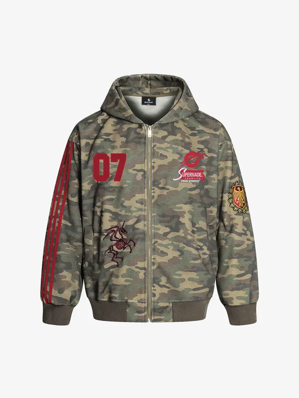 Vintage Heavy Embroidery Camo Zip-Up Hoodie sold by Thesupermade