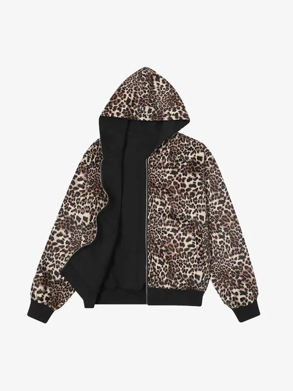 Leopard Reversible Fleece Zip-Up Hoodie sold by Thesupermade