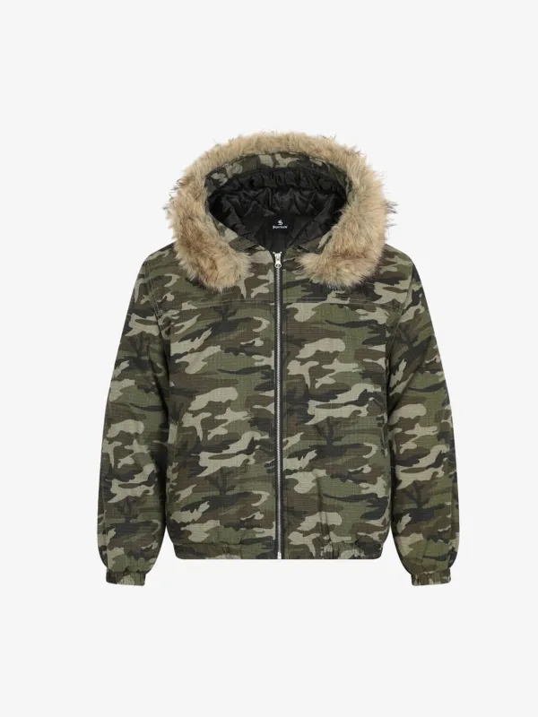 Detachable Fur Collar Forest Camo Padded Jacket sold by Thesupermade