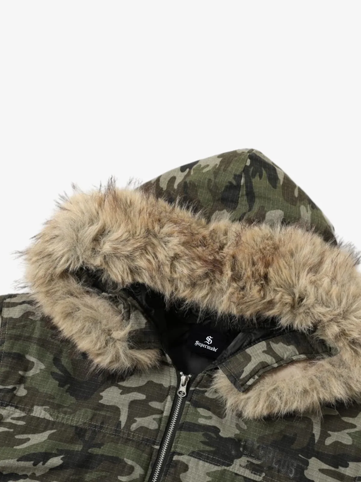 Detachable Fur Collar Forest Camo Padded Jacket sold by Thesupermade product image thumbnail 3