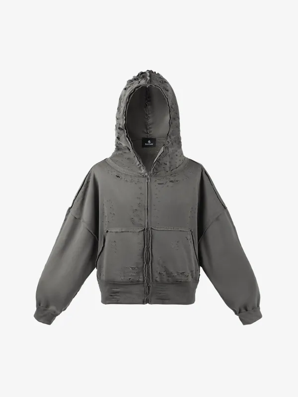 Retro Distressed Ripped Zip Up Hoodie sold by Thesupermade