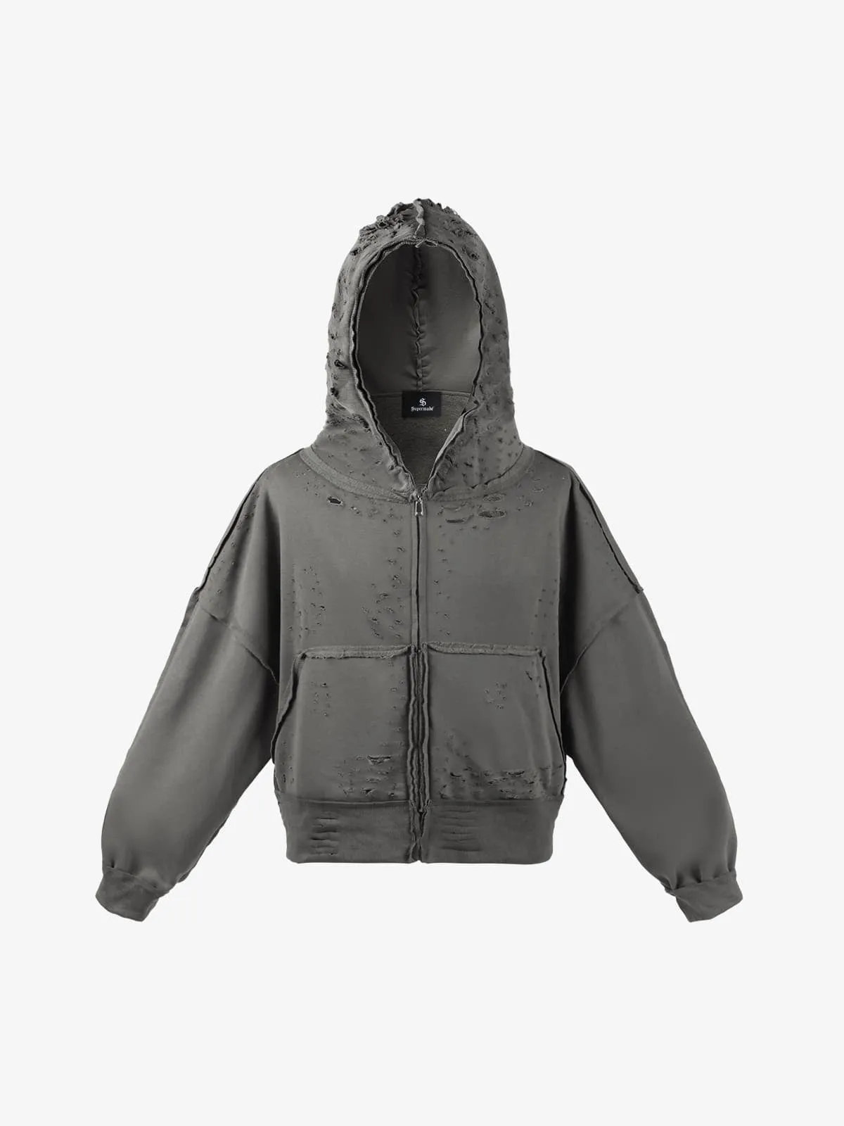 Retro Distressed Ripped Zip Up Hoodie sold by Thesupermade