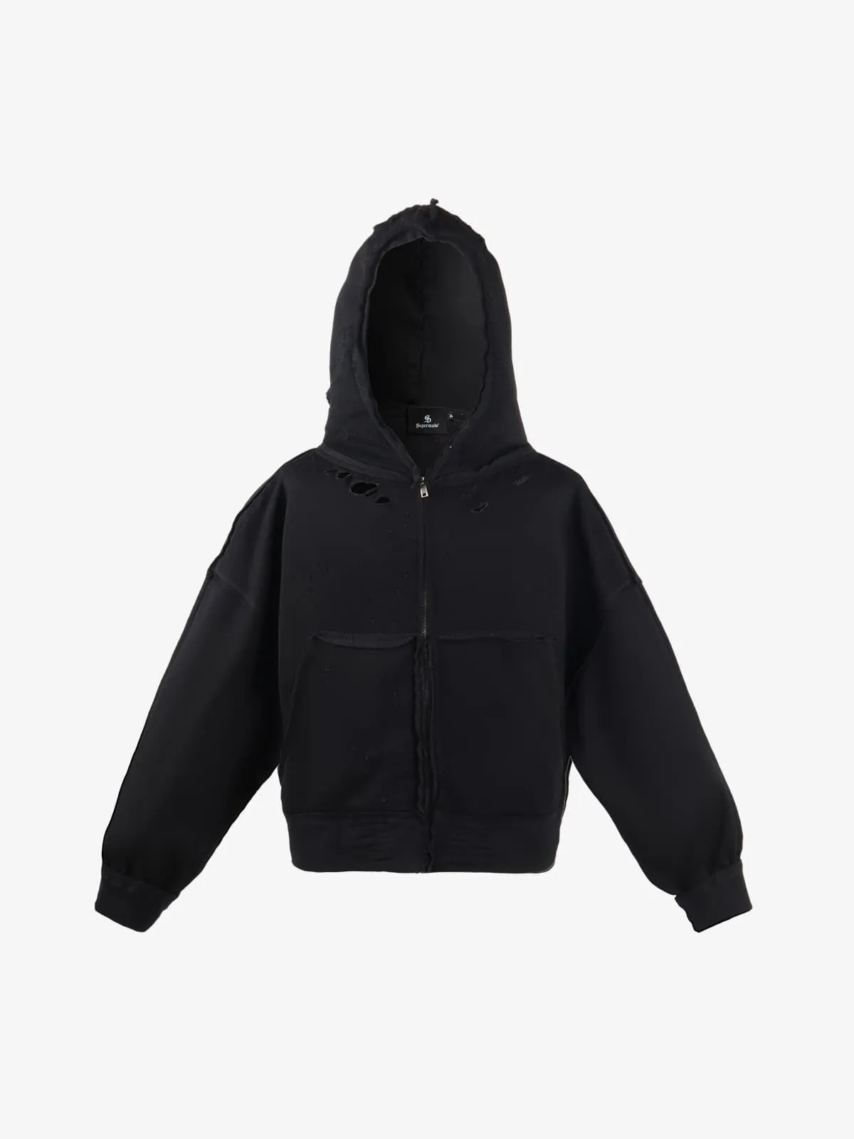 Retro Distressed Ripped Zip Up Hoodie sold by Thesupermade product image thumbnail 2