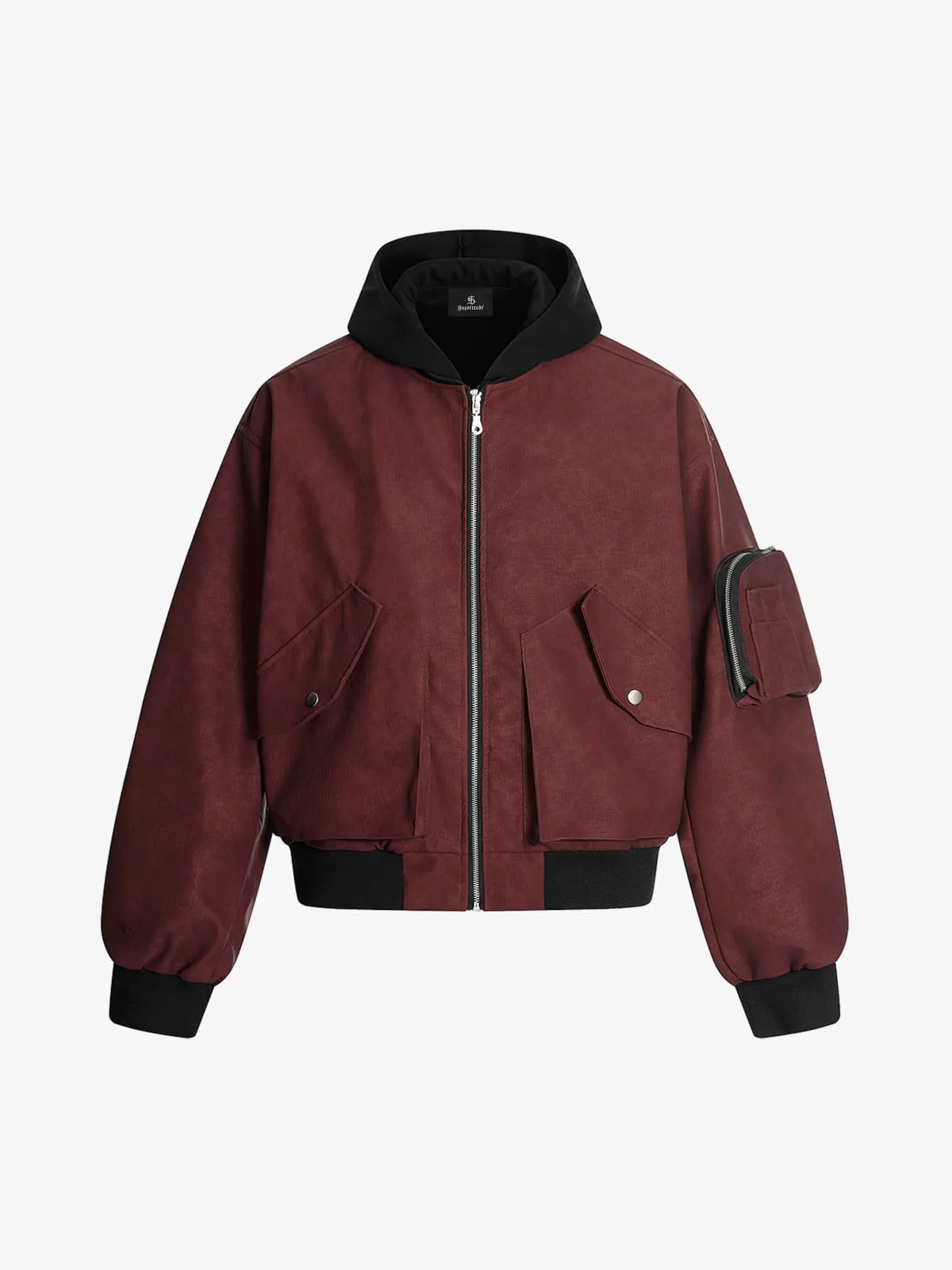 Patchwork Faux Leather Hooded Two-Piece Jacket sold by Thesupermade product image thumbnail 2