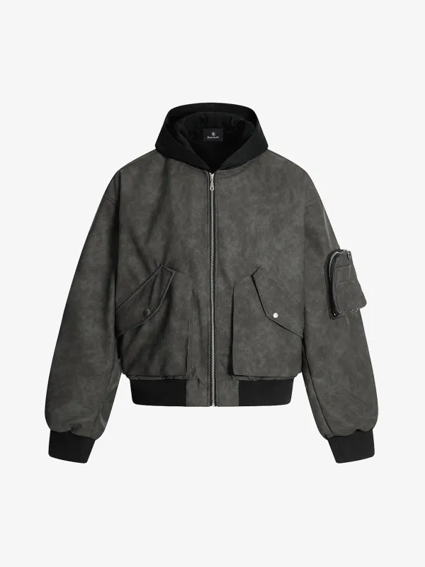 Patchwork Faux Leather Hooded Two-Piece Jacket sold by Thesupermade