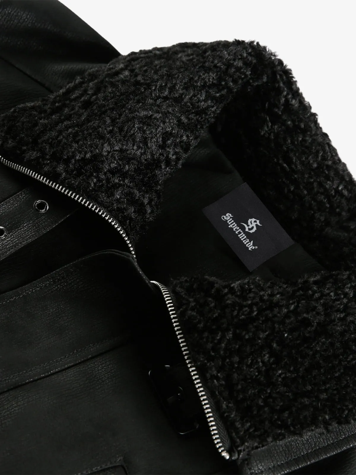 Vintage Faux Fur Collar Patchwork PU Leather Zip Up Jacket sold by Thesupermade product image thumbnail 4