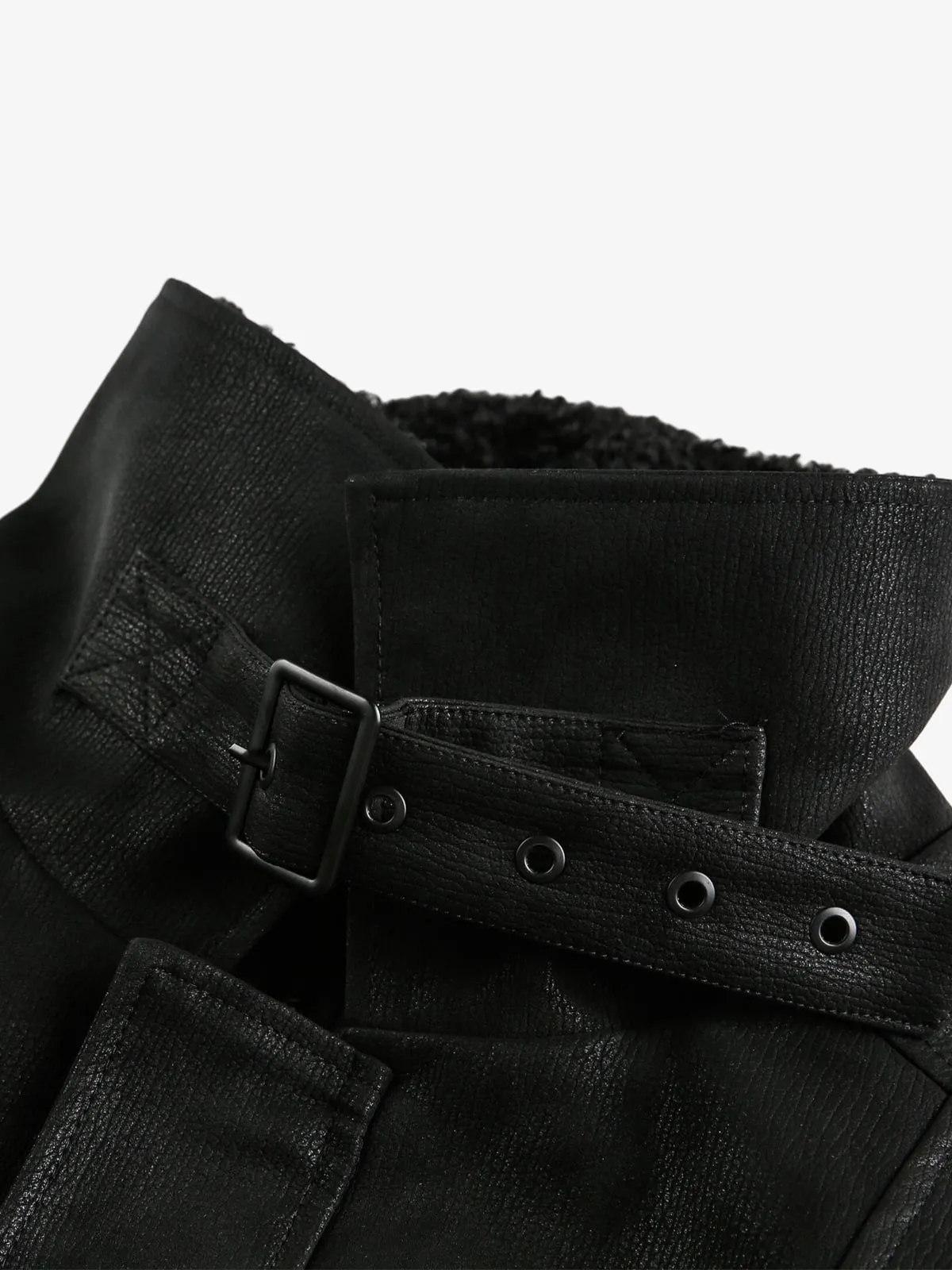 Vintage Faux Fur Collar Patchwork PU Leather Zip Up Jacket sold by Thesupermade product image thumbnail 5