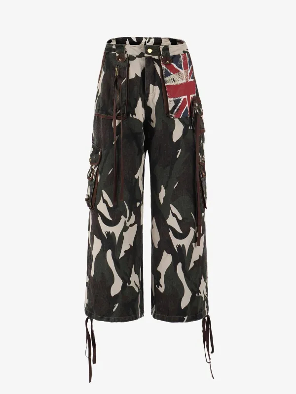 Retro Union Flag Patch Camouflage Cargo Pants sold by Thesupermade
