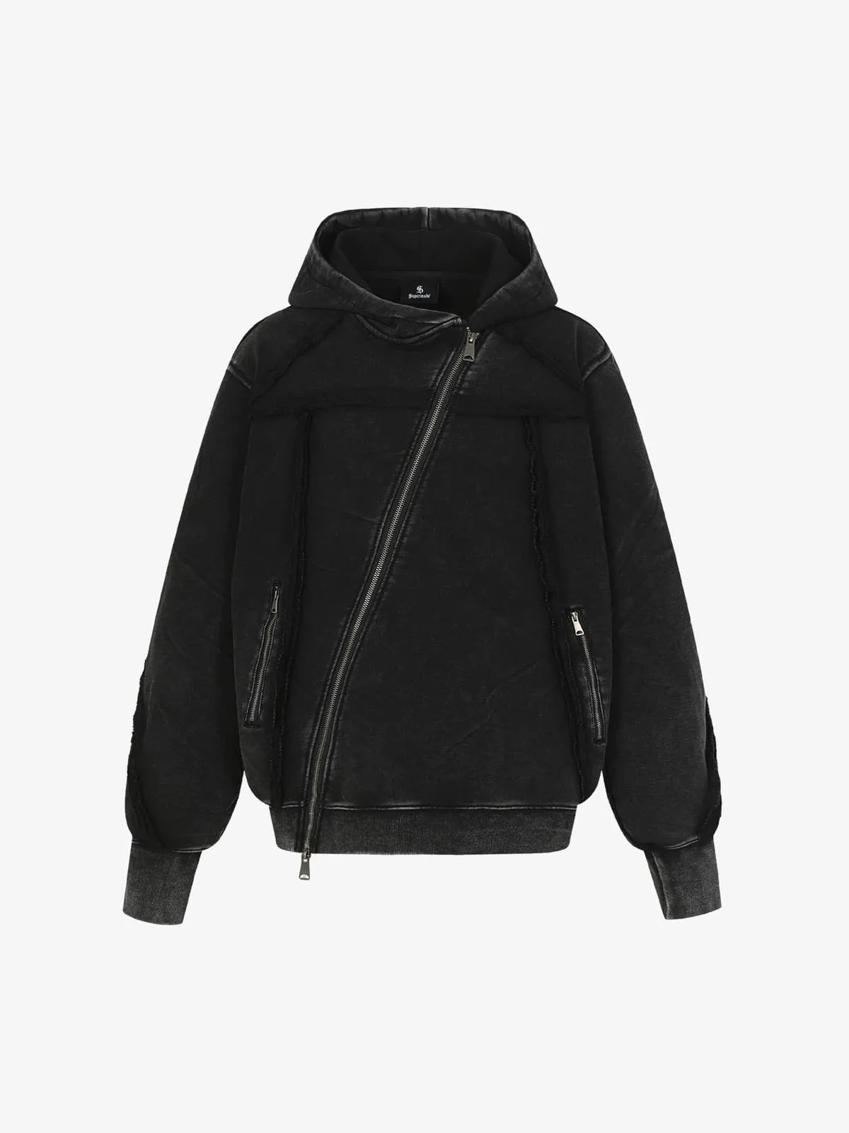 Retro Asymmetric Zip Up Deconstructed Hoodie sold by Thesupermade product image thumbnail 2