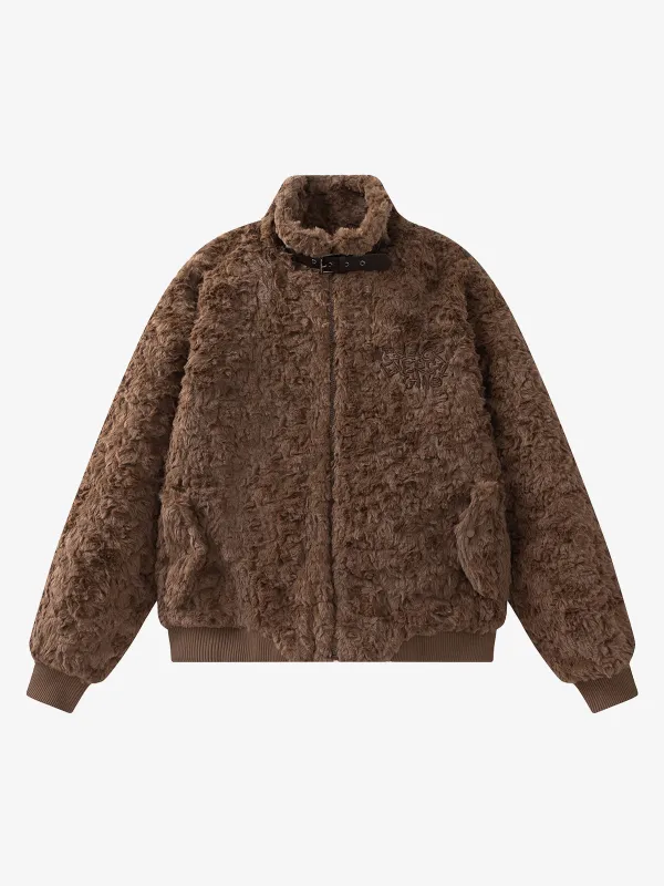 Vintage Stand Collar Sherpa Fleece Cotton Jacket sold by Thesupermade