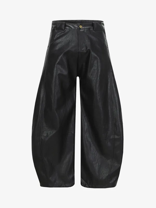 Vintage Pleated PU Leather Barrel Pants sold by Thesupermade