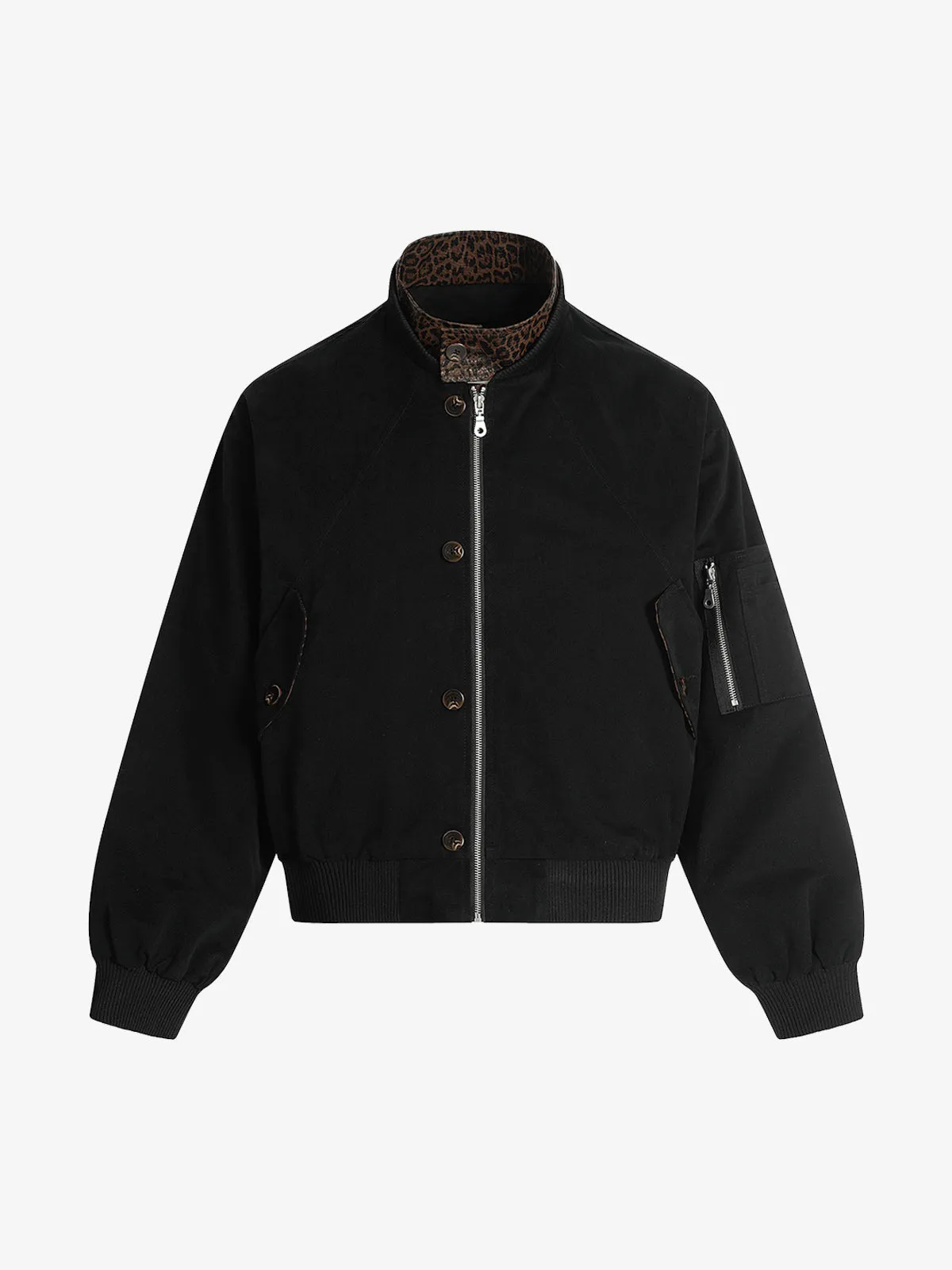 Retro Leopard PU Patchwork Faux Layered Jacket sold by Thesupermade product image thumbnail 5