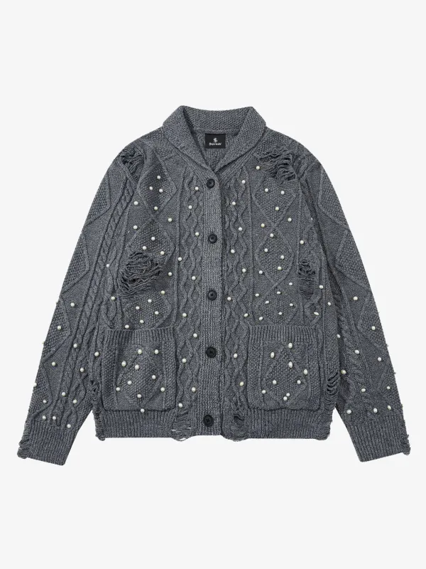 Retro Beaded Crochet Distressed Knit Cardigan sold by Thesupermade