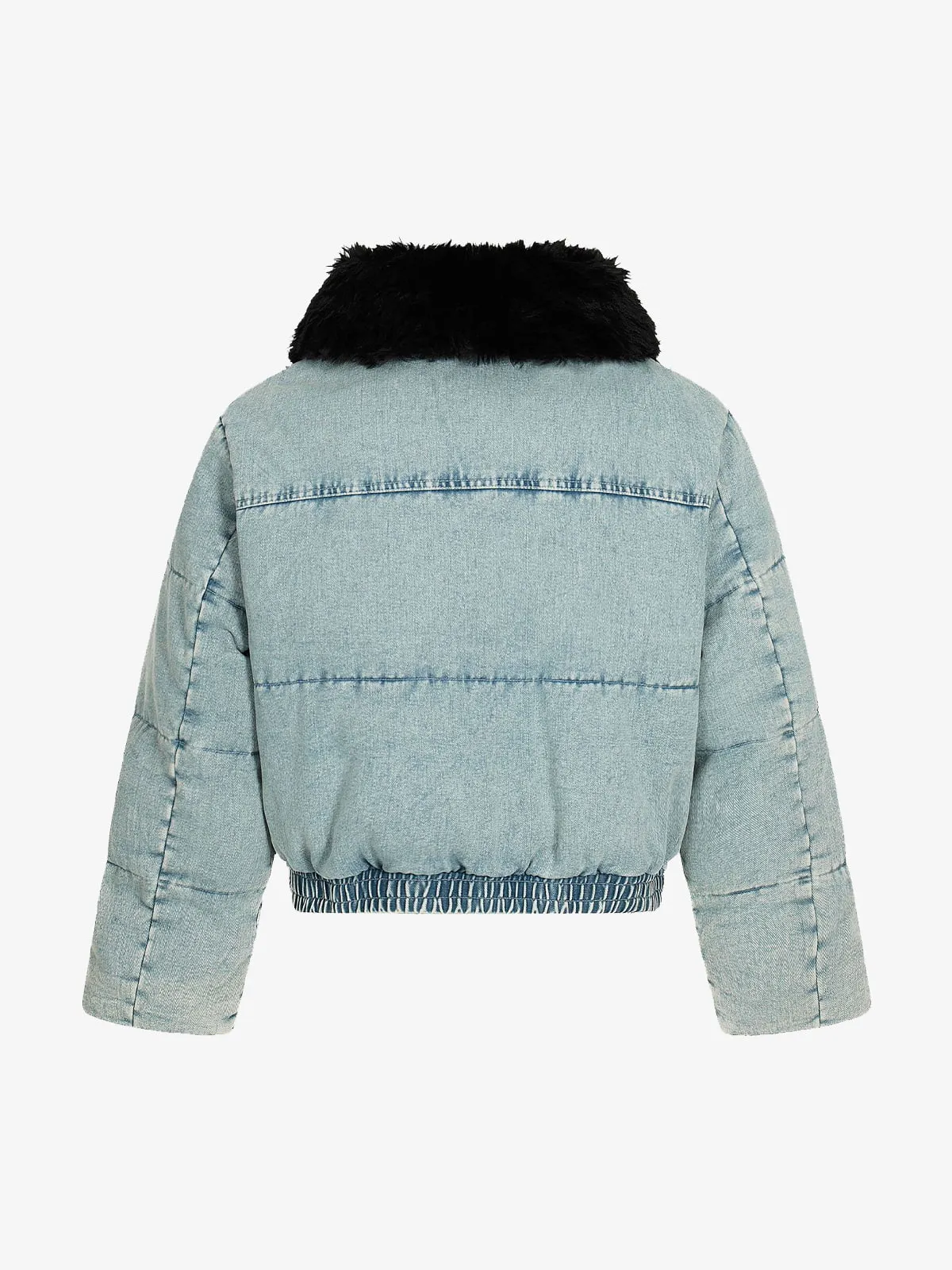 Retro Washed Denim Faux Fur Collar Quilted Jacket sold by Thesupermade product image thumbnail 2