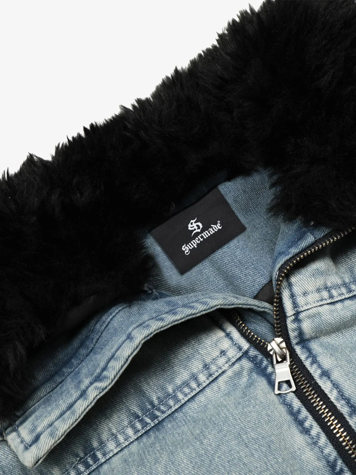 Retro Washed Denim Faux Fur Collar Quilted Jacket sold by Thesupermade product image thumbnail 4