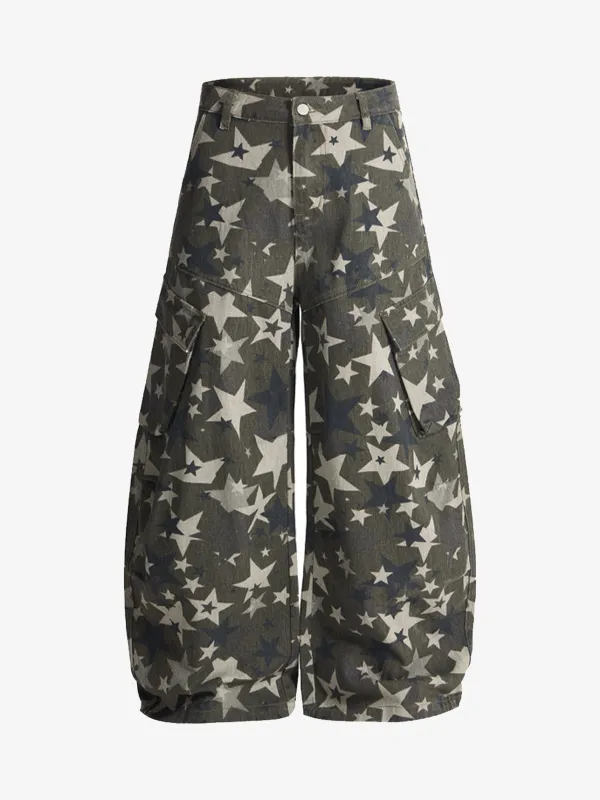 Retro Star Print Barrel Cargo Pants sold by Thesupermade