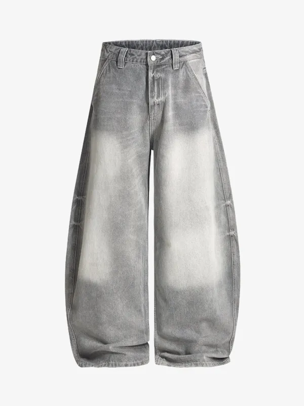 Retro Washed Distressed Curved Blade Wide-Leg Jeans sold by Thesupermade
