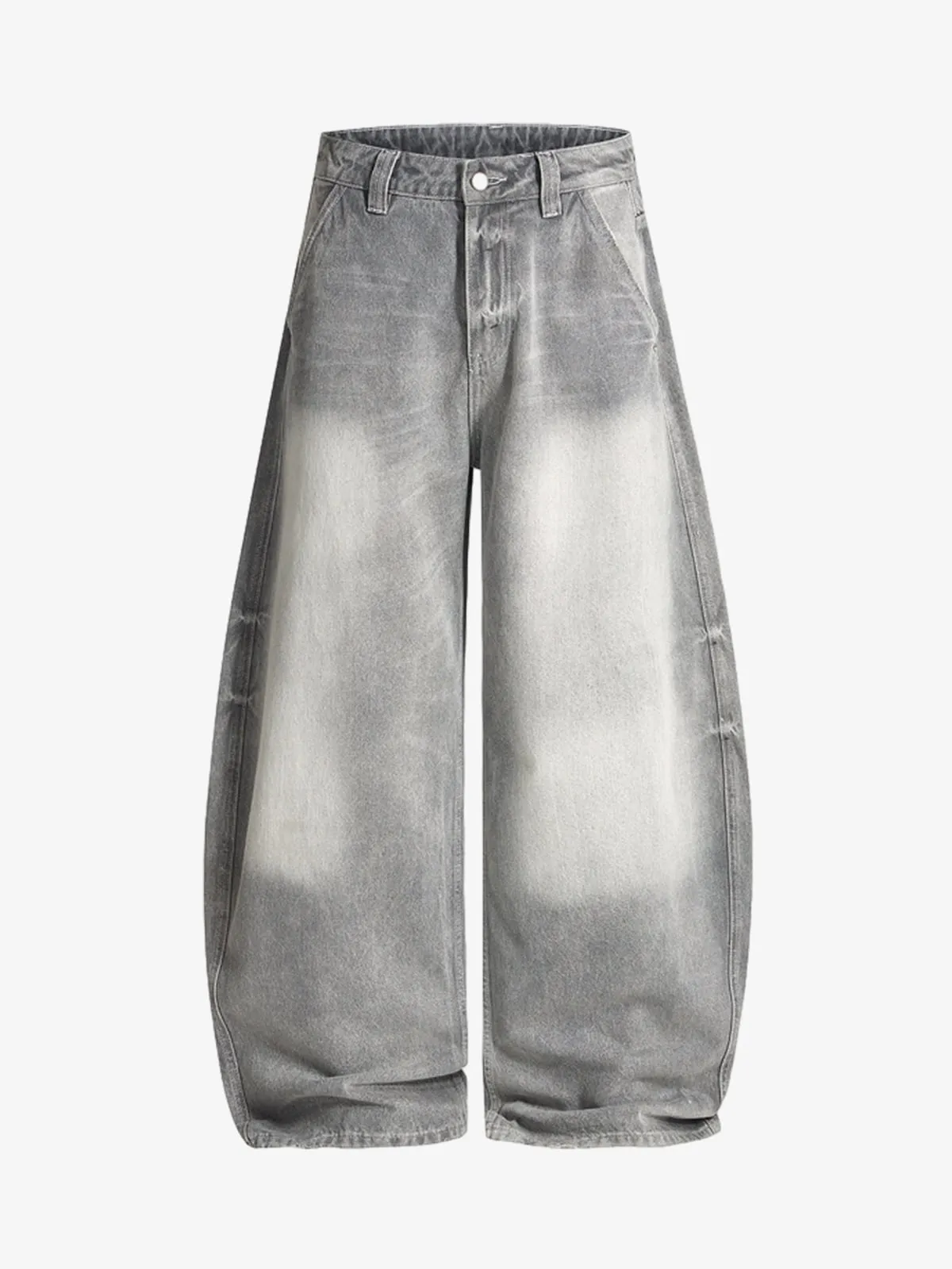 Retro Washed Distressed Curved Blade Wide-Leg Jeans sold by Thesupermade