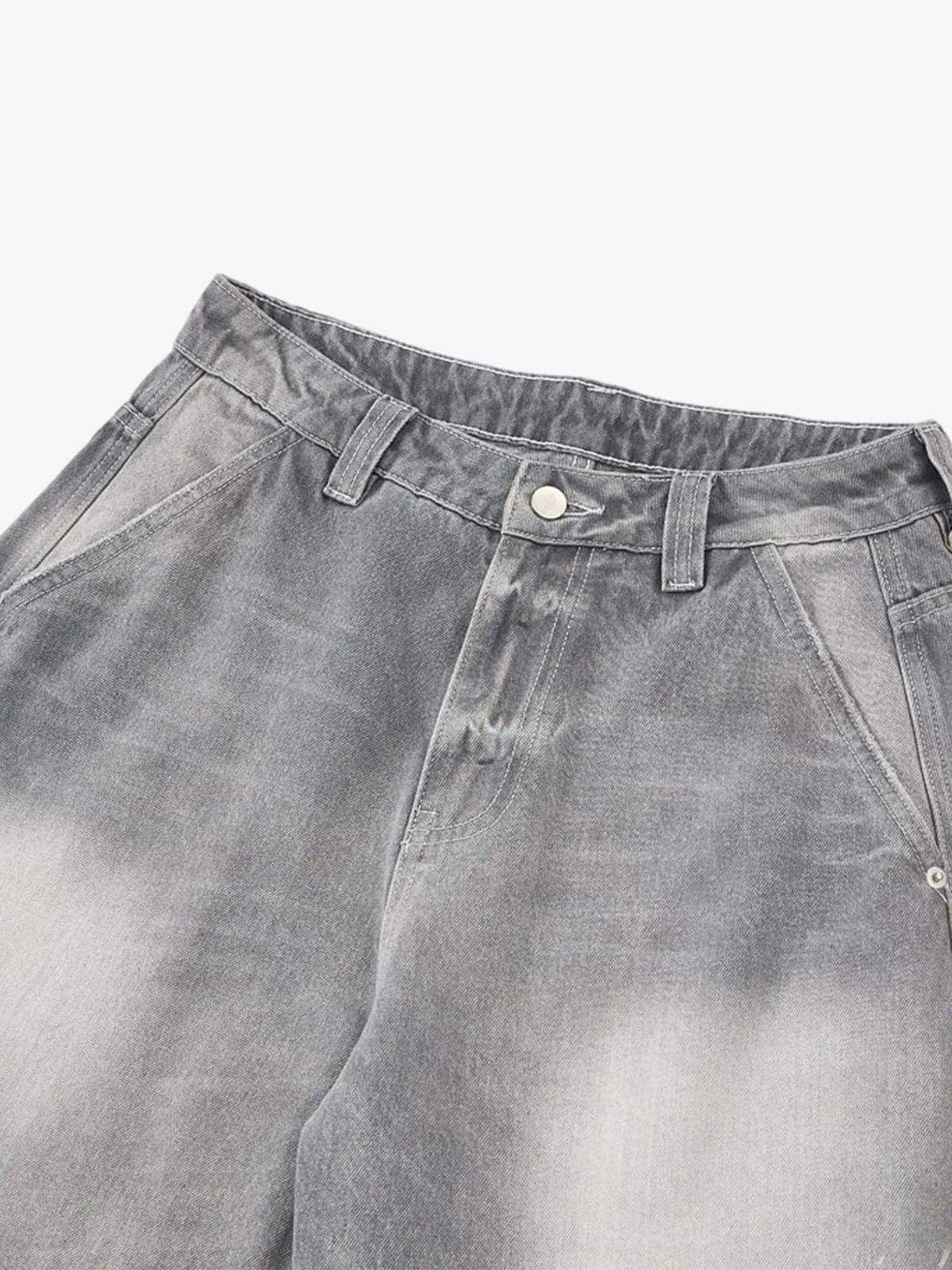 Retro Washed Distressed Curved Blade Wide-Leg Jeans sold by Thesupermade product image thumbnail 4