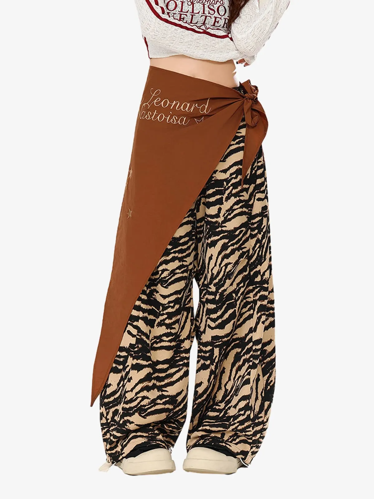 Retro Zebra Print Asymmetric Draped Patchwork Barrel Pants sold by Thesupermade product image thumbnail 4