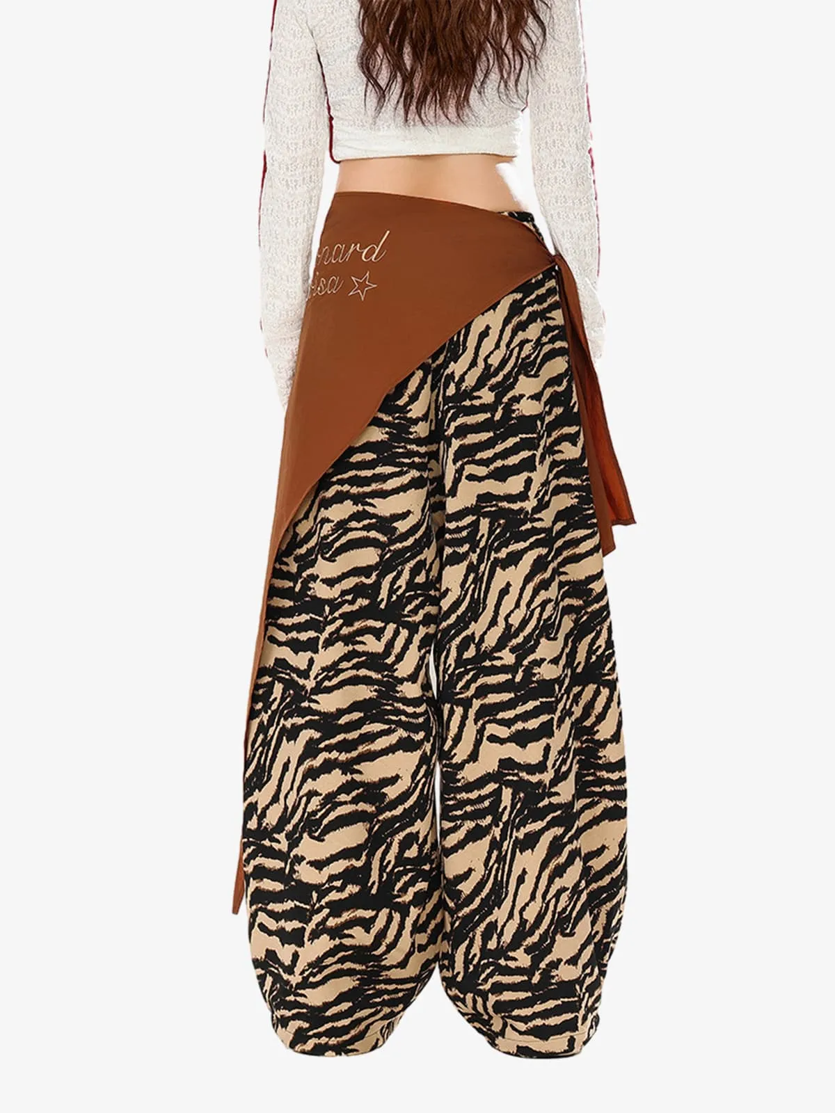 Retro Zebra Print Asymmetric Draped Patchwork Barrel Pants sold by Thesupermade product image thumbnail 5