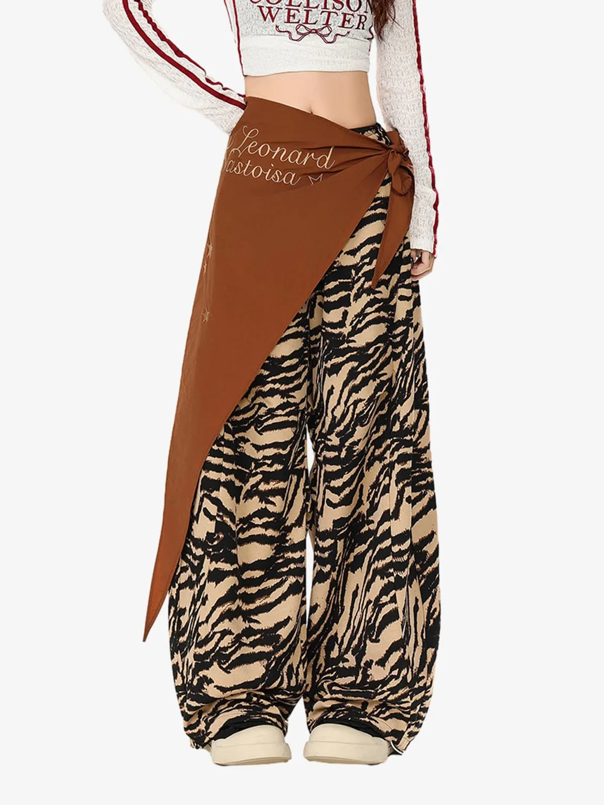 Retro Zebra Print Asymmetric Draped Patchwork Barrel Pants sold by Thesupermade product image thumbnail 3