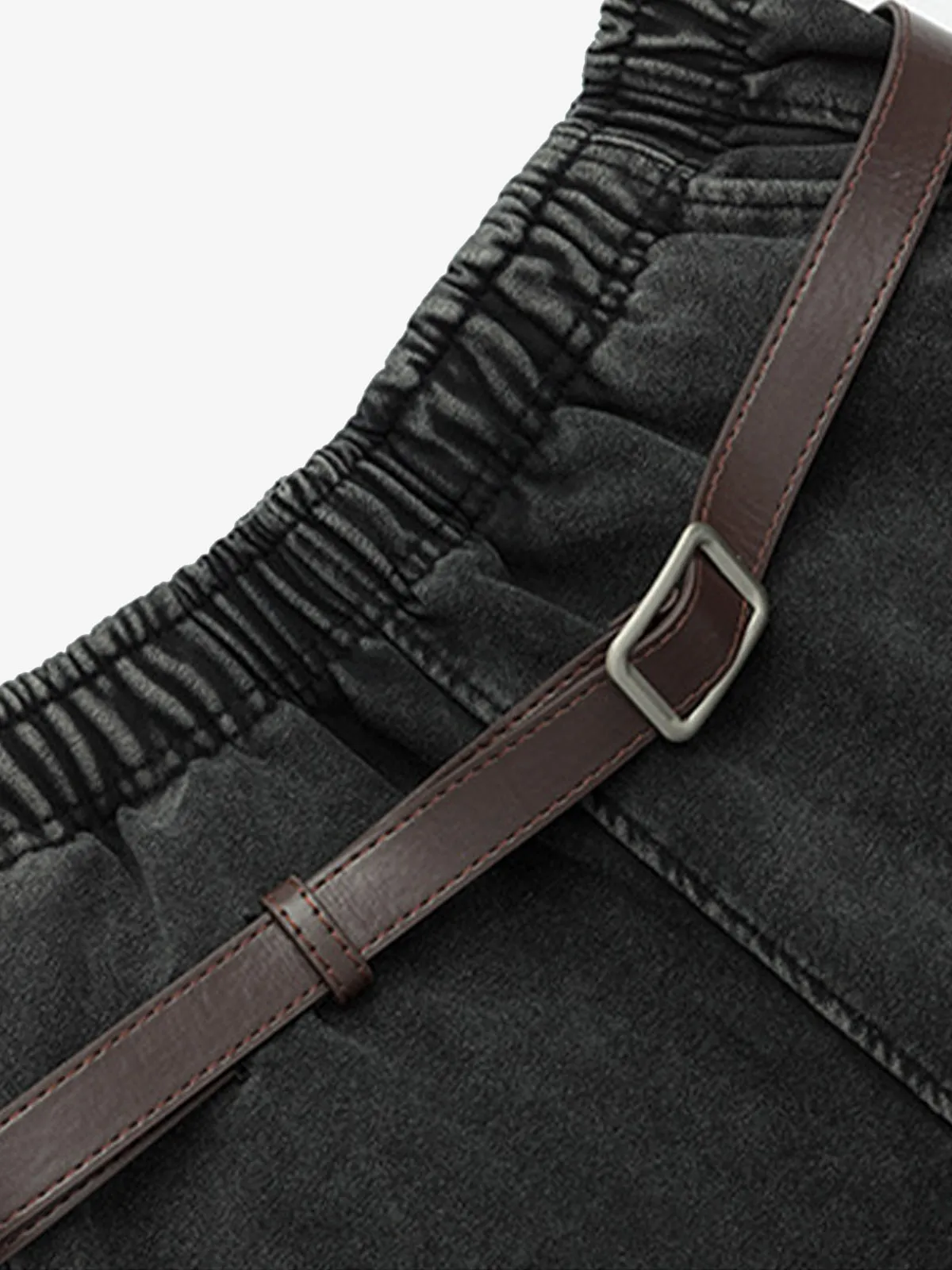 Retro Washed Textured Solid Color Belted Wide-Leg Pants sold by Thesupermade product image thumbnail 5