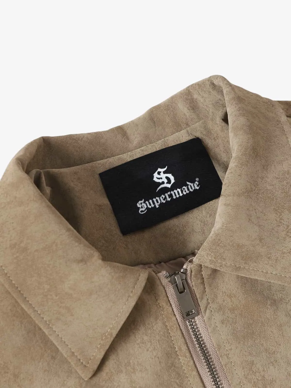 Retro Suede Texture Zip-Up Bomber Jacket sold by Thesupermade product image thumbnail 5