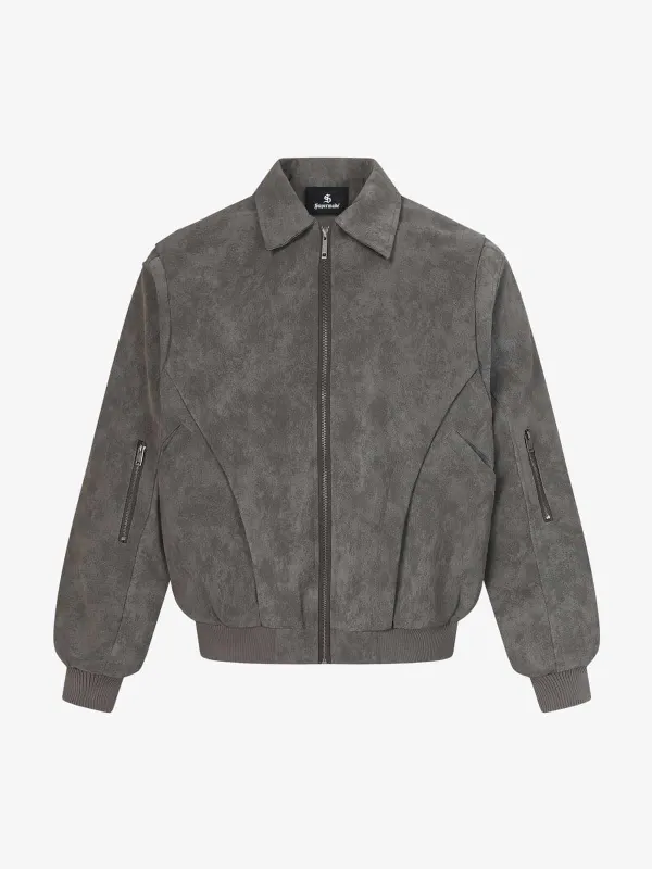 Retro Suede Texture Zip-Up Bomber Jacket sold by Thesupermade