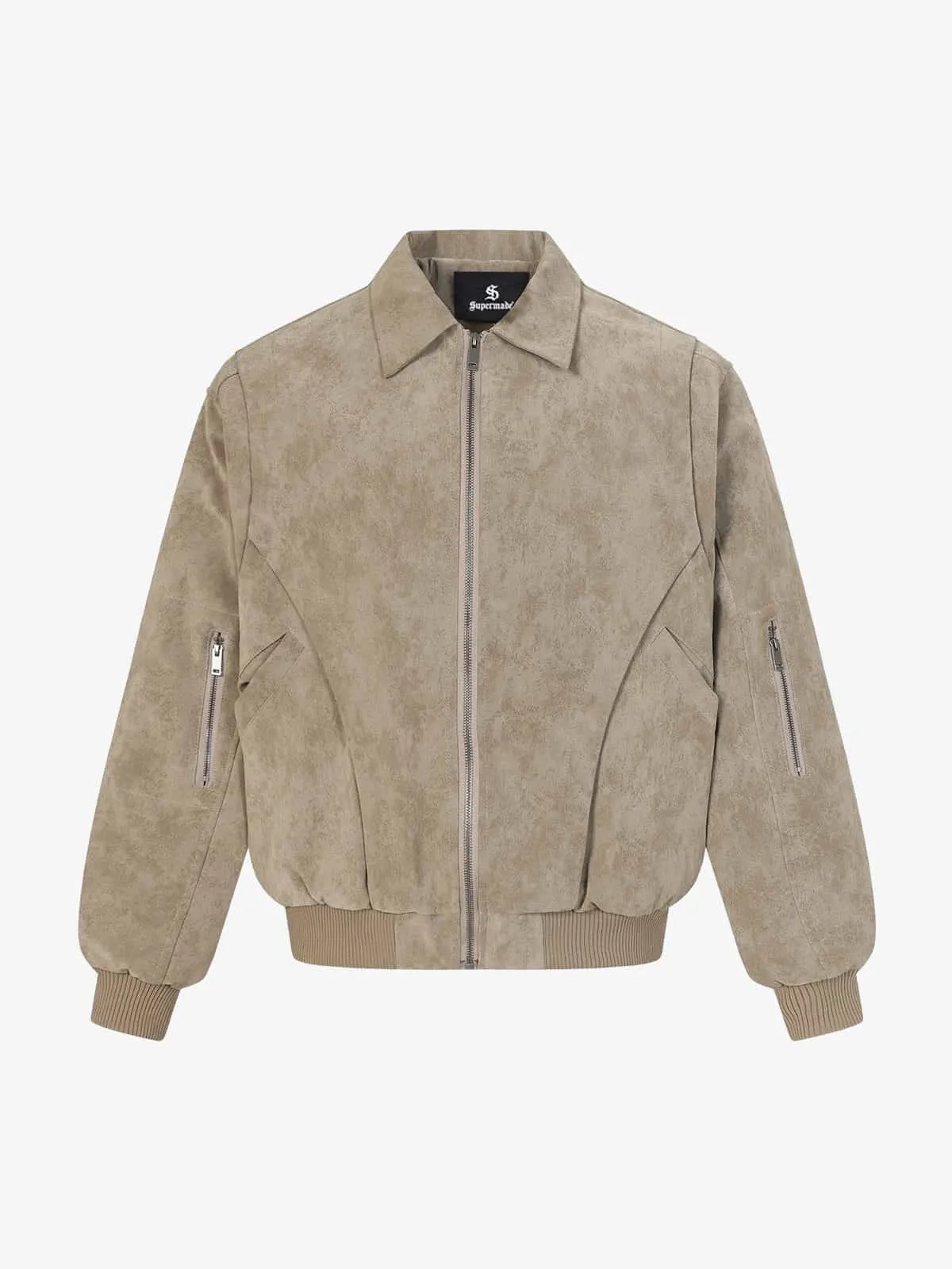 Retro Suede Texture Zip-Up Bomber Jacket sold by Thesupermade product image thumbnail 2