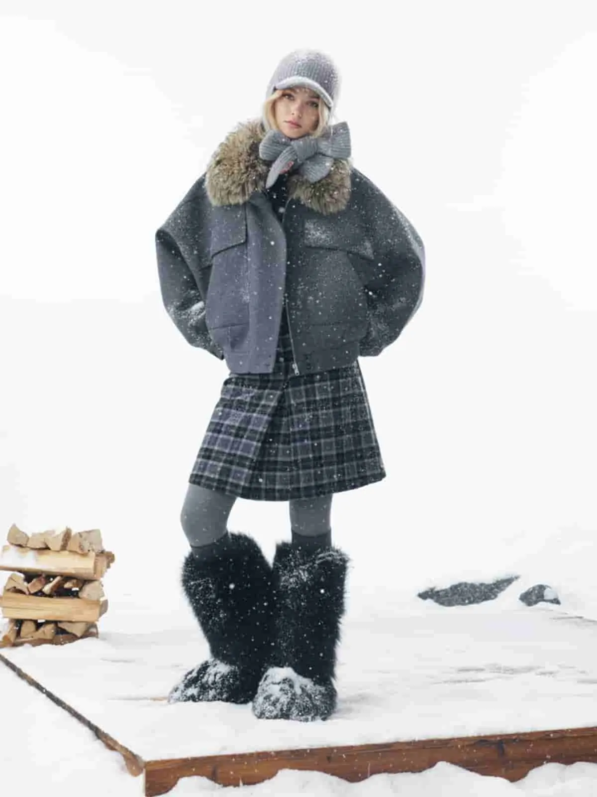 Retro Detachable Faux Fur Collar Washed Bomber Jacket sold by Thesupermade product image thumbnail 5