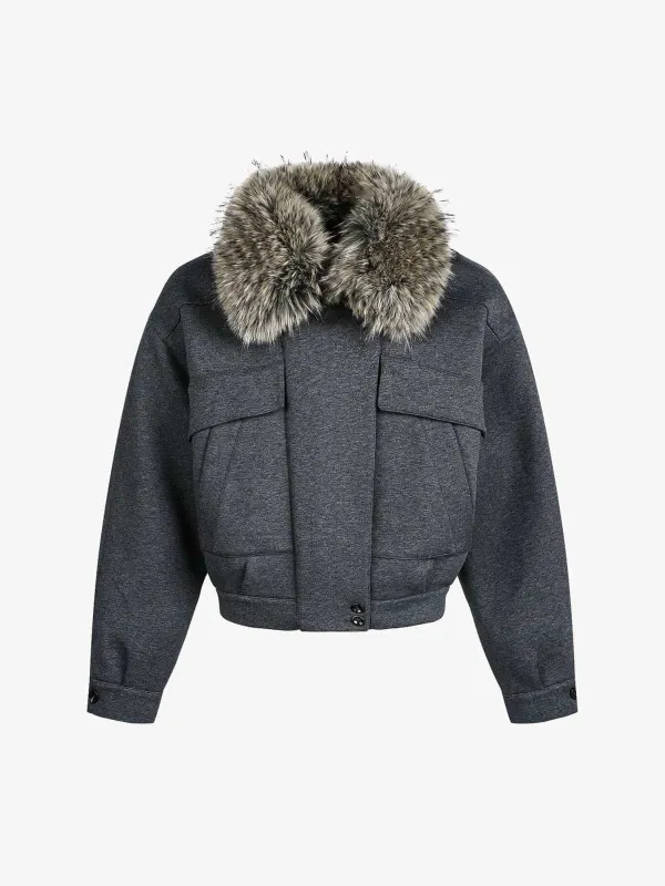 Retro Detachable Faux Fur Collar Washed Bomber Jacket sold by Thesupermade